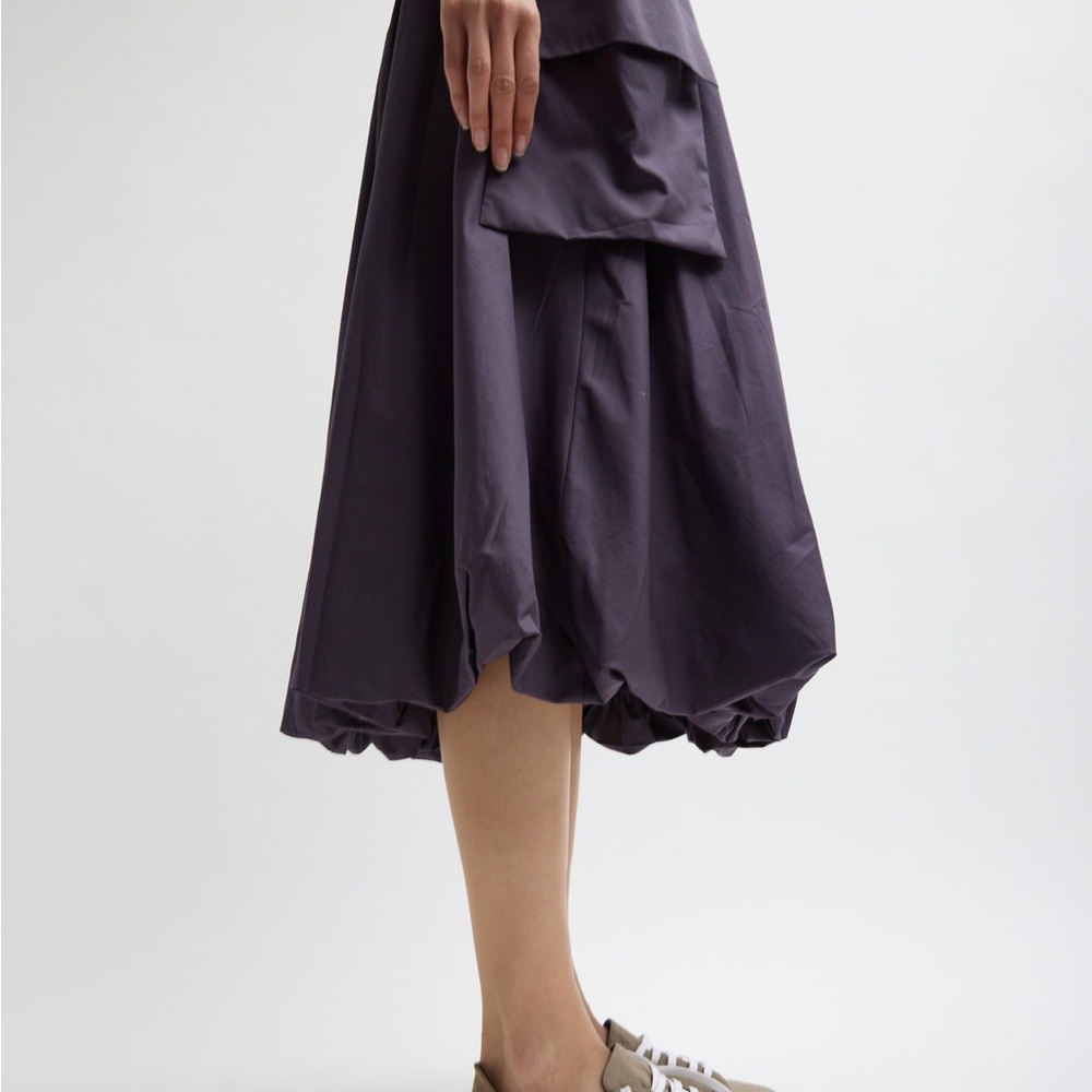 Tibi Gray Midi Bubble Skirt with Pleated Cargo Style - Picture 3 of 8